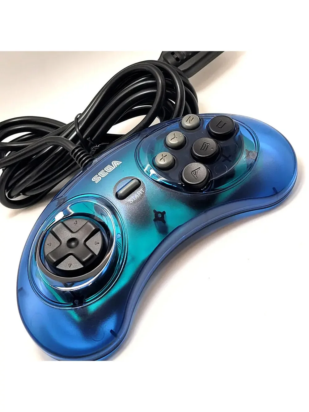 Retro-Bit Official Sega Genesis Controller 6-Button Arcade Pad - Clear Blue